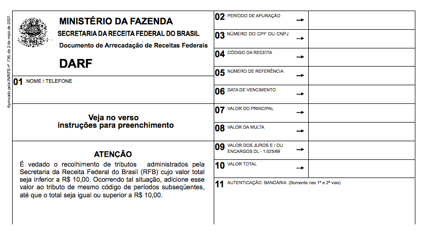 Modelo de formulário para DARF